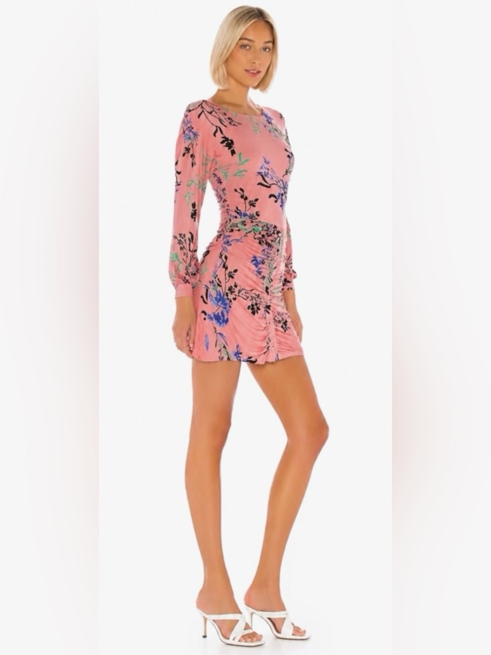House of Harlow Revolve Siri Pink Floral Print Ruched Mini Dress Sz XS Cocktail